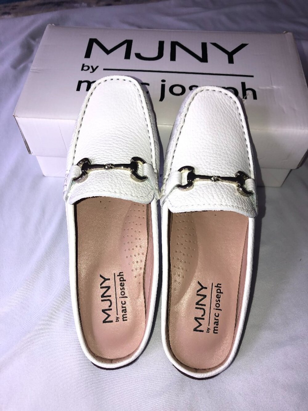 NWT Marc Joseph New York Ocean Drive Buckle  Mule White Grainy Size 7